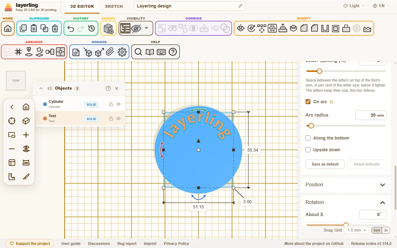 Text follows a circle. All letters stand on one common line.